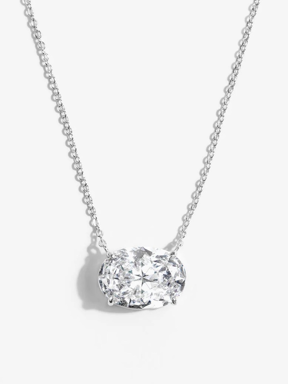 Melinda Maria Silver Necklace with Oblong Simulated  Diamond Solitaire